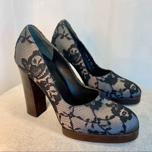 TOM Ford for Gucci Black and Gray Lace Silk Platform Heels Sz 35🔥 - Picture 3 of 14